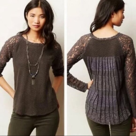 Anthropologie Rosanella Feather Lace Pullover One September Pleated Back Sweater - Picture 8 of 8